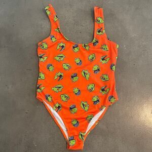 Nickelodeon 90s Rugrats reptar orange one piece swimsuit juniors Medium swim